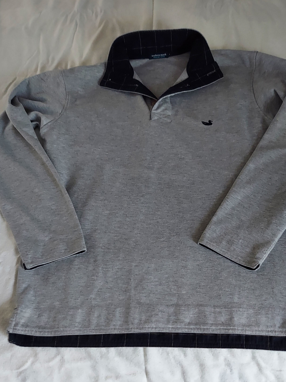 Southern Marsh Grey Long-Sleeve Polo with Navy Contrast Collar